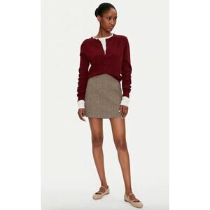 Marella Whisky Wool Mini Skirt Houndstooth Brown Preppy Retro Classic US 10 NWT